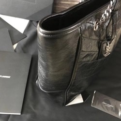 Saint Laurent Niki Shopping Bag In Black Crinkled Calfskin YSLBS81332