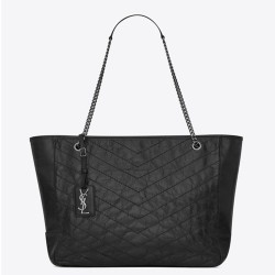 Saint Laurent Niki Shopping Bag In Black Crinkled Calfskin YSLBS81332