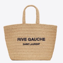 Saint Laurent Rive Gauche Tote Bag in Beige Raffia Crochet YSLBS81343