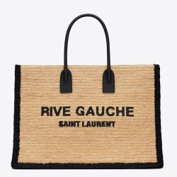 Saint Laurent Rive Gauche Tote Bag in Beige Raffia and Leather YSLBS81342