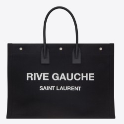 Saint Laurent Rive Gauche Tote Bag in Black Linen and Leather YSLBS81344