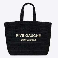 Saint Laurent Rive Gauche Tote Bag in Black Raffia Crochet YSLBS81345