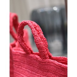 Saint Laurent Rive Gauche Tote Bag in Neon Pink Raffia Crochet YSLBS81346