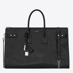 Saint Laurent Sac De Jour Souple 36 Duffle Bag In Black Moroder Leather YSLBS81347