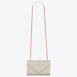 Saint Laurent Small Envelope Bag In White Grained Leather YSLBS81356