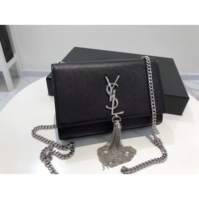 Saint Laurent Small Kate Tassel Bag In Black Grained Leather YSLBS81365