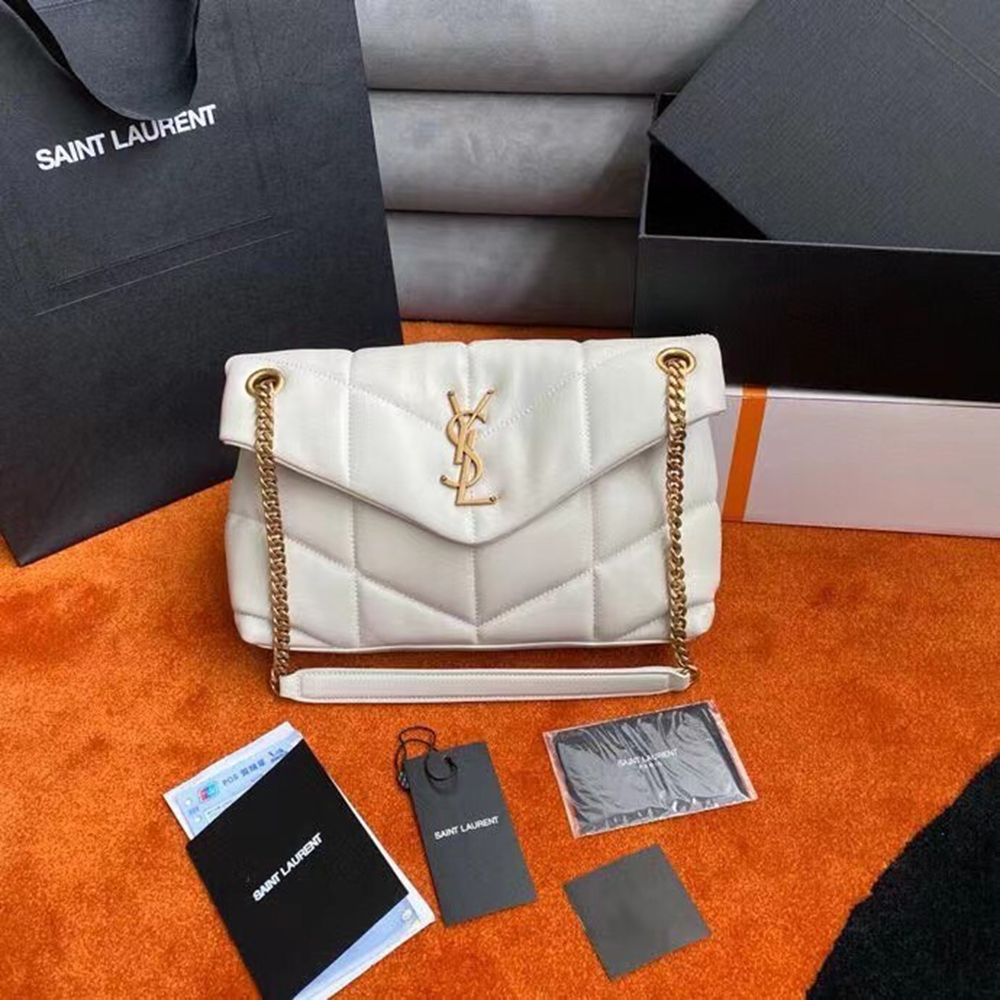 Saint Laurent Small Loulou Puffer Bag In White Lambskin YSLBS81368