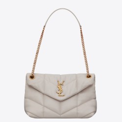 Saint Laurent Small Loulou Puffer Bag In White Lambskin YSLBS81368