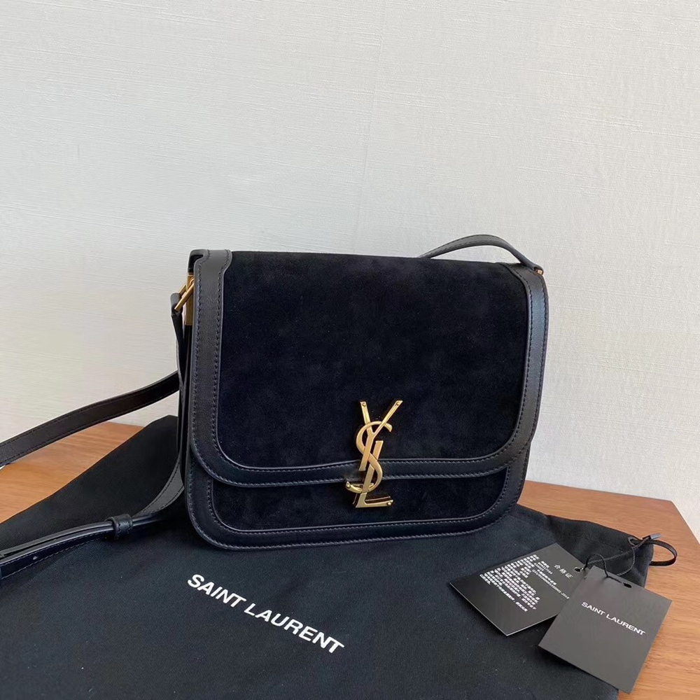 Saint Laurent Solferino Medium Soft Bag In Black Suede YSLBS81395