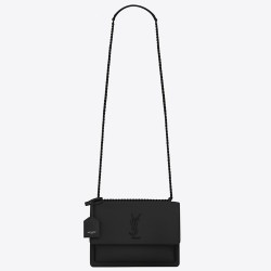 Saint Laurent Sunset Medium All Black Leather Bag YSLBS81406