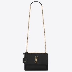 Saint Laurent Sunset Medium Bag In Black Calfskin YSLBS81407