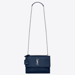 Saint Laurent Sunset Medium Bag In Blue Crocodile Embossed Leather YSLBS81410