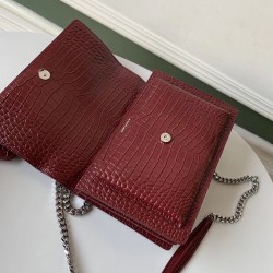 Saint Laurent Sunset Medium Bag In Bordeaux Crocodile Embossed Leather YSLBS81411