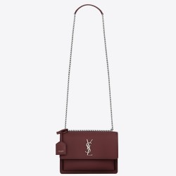 Saint Laurent Sunset Medium Bag In Bordeaux Grained Leather YSLBS81412