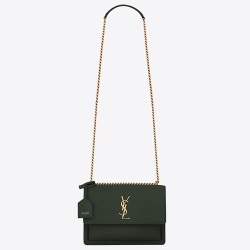 Saint Laurent Sunset Medium Bag In Green Calfskin YSLBS81414