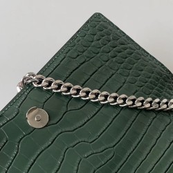 Saint Laurent Sunset Medium Bag In Green Crocodile Embossed Leather YSLBS81415