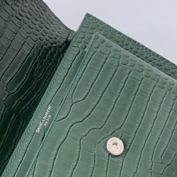 Saint Laurent Sunset Medium Bag In Green Crocodile Embossed Leather YSLBS81415