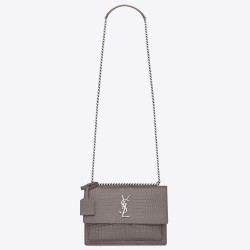 Saint Laurent Sunset Medium Bag In Grey Crocodile Embossed Leather YSLBS81416