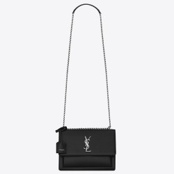 Saint Laurent Sunset Medium Bag In Noir Calfskin YSLBS81417