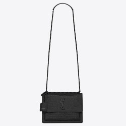 Saint Laurent Sunset Medium Bag In Noir Crocodile Embossed Leather YSLBS81418