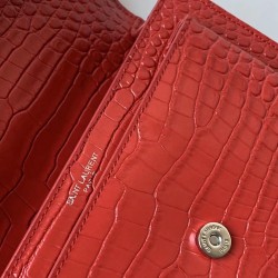 Saint Laurent Sunset Medium Bag In Red Crocodile Embossed Leather YSLBS81420