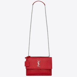 Saint Laurent Sunset Medium Bag In Red Crocodile Embossed Leather YSLBS81420