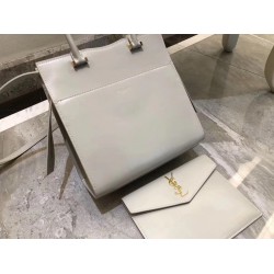 Saint Laurent Uptown Small Tote In Blanc Smooth Leather YSLBS81430