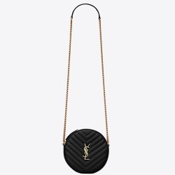 Saint Laurent Vinyle Round Camera Bag In Black Grained Leather YSLBS81434