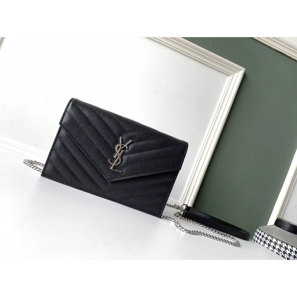 Saint Laurent WOC Envelope Chain Wallet In Noir Leather YSLBS81446