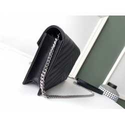 Saint Laurent WOC Envelope Chain Wallet In Noir Leather YSLBS81446