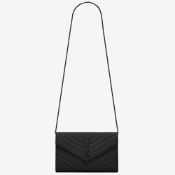 Saint Laurent WOC Monogram Chain Wallet All Black YSLBS81449