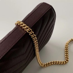 Saint Laurent WOC Monogram Chain Wallet In Bordeaux Leather YSLBS81451