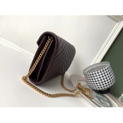 Saint Laurent WOC Monogram Chain Wallet In Bordeaux Leather YSLBS81451