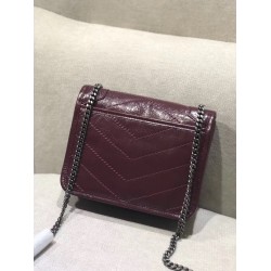 Saint Laurent WOC Niki Chain Wallet In Bordeaux Crinkled Leather YSLBS81456