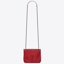 Saint Laurent WOC Niki Chain Wallet In Red Crinkled Leather YSLBS81457