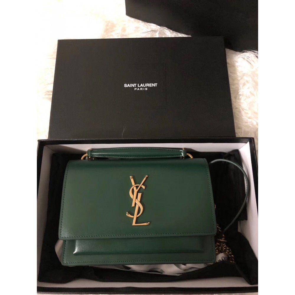 Saint Laurent WOC Sunset Chain Wallet In Green Calfskin YSLBS81465