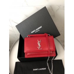 Saint Laurent WOC Sunset Chain Wallet In Red Croc-Embossed Leather YSLBS81466