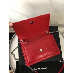 Saint Laurent WOC Sunset Chain Wallet In Red Croc-Embossed Leather YSLBS81466