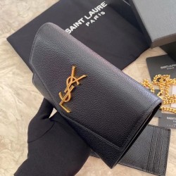 Saint Laurent WOC Uptown Chain Wallet In Black Leather YSLBS81469