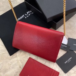 Saint Laurent WOC Uptown Chain Wallet In Red Leather YSLBS81470