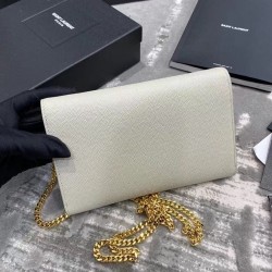 Saint Laurent WOC Uptown Chain Wallet In White Leather YSLBS81471