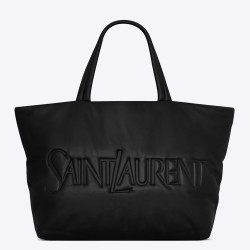 Saint Laurent Wide Puffer Tote Bag in Black Nappa Lambskin YSLBS81437